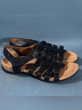 Vionic Harissa Women's Black Leather Adjustable Orthotic Sandals Size 9